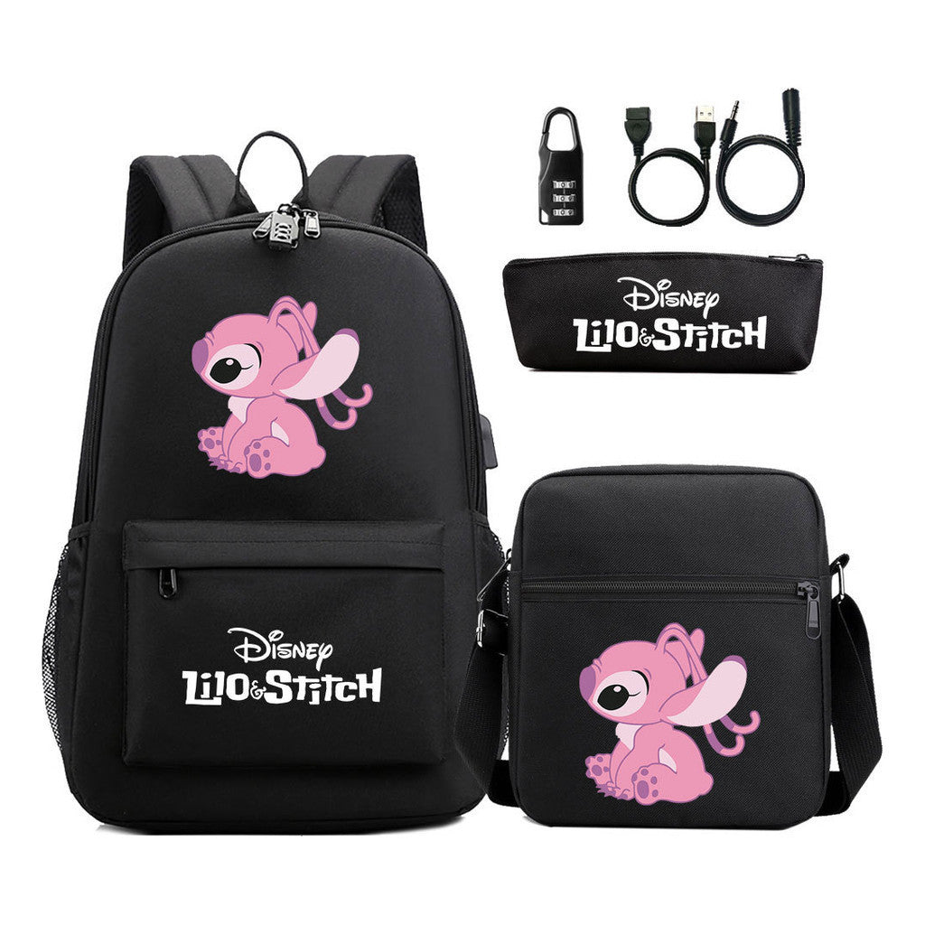 Interstellar Baby Stitch Usb Password Lock Youth Backpack 3-piece Set For Men And Women Backpacks