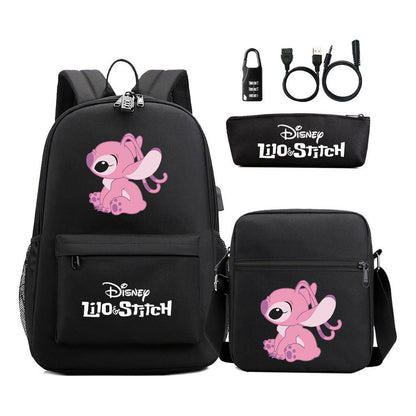 Interstellar Baby Stitch Usb Password Lock Youth Backpack 3-piece Set For Men And Women Backpacks