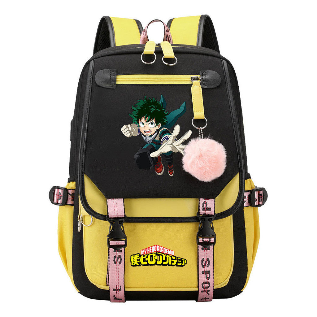 My Heroes Academy Usb Student Backpack, Casual Woven Strap Flip Back Backpack
