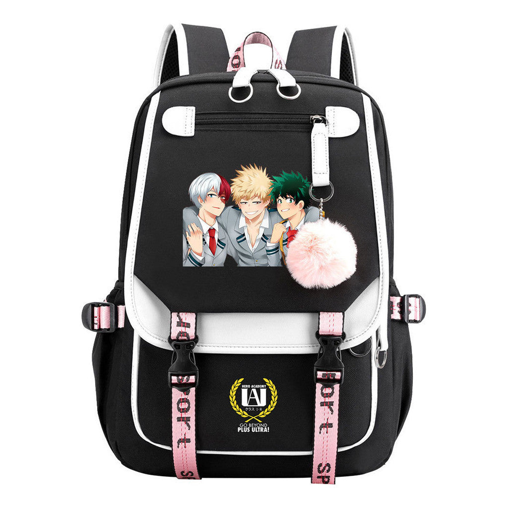 Comics My Heroes Academy Usb Student Backpack Casual Ribbon Flip Backpack