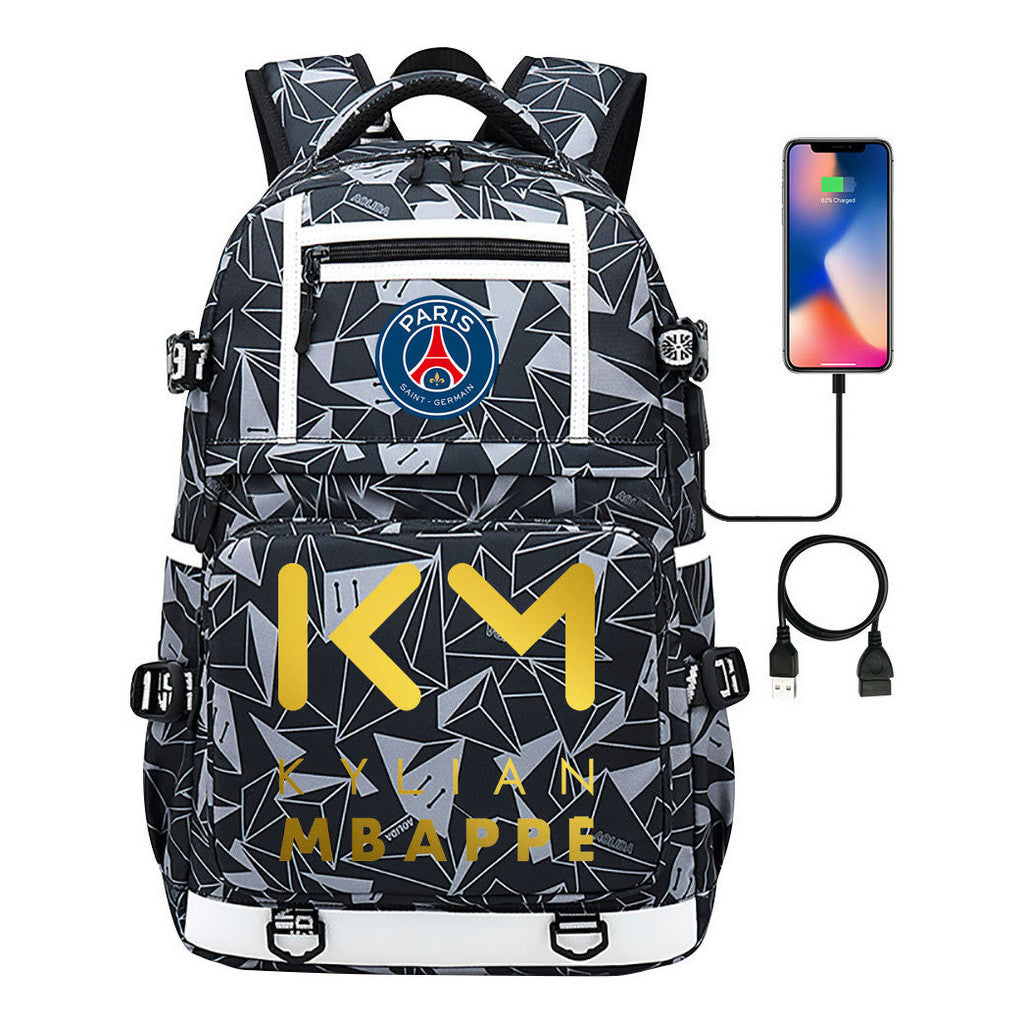Golden Football Star Mbappe Usb Youth Student Backpack Boy's And Girl's Backpack Leisure Travel Backpack