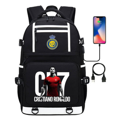 Football Star Cristiano Ronaldo Printed Usb Youth Student Backpack For Men And Women, Backpack For Leisure Travel