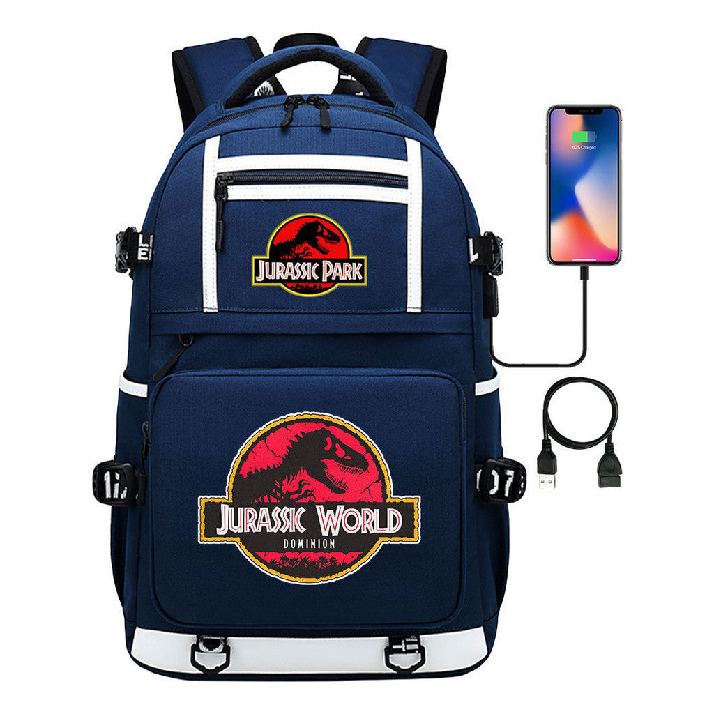 Jurassic Park Dinosaur Usb Youth School Bag Men's And Women's Backpack Leisure Travel Backpack