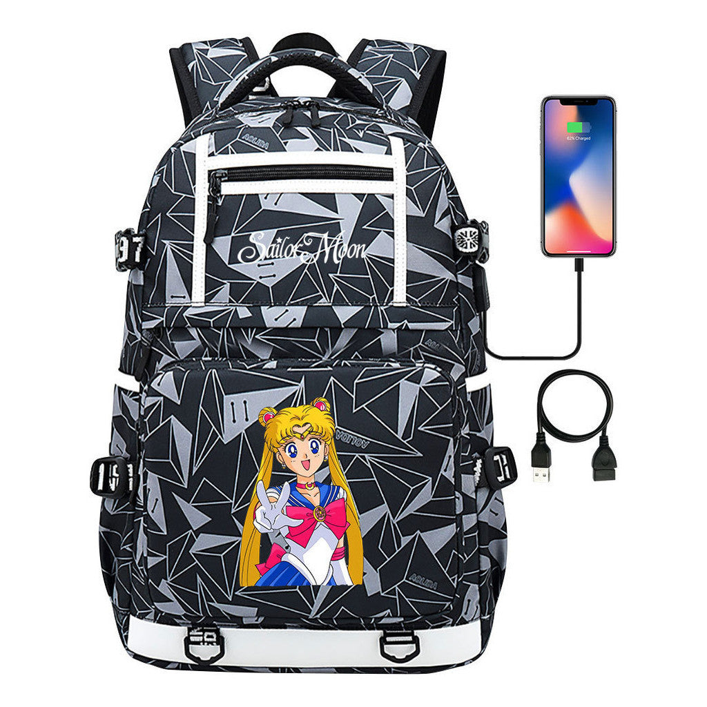 Anime Beauty Girl Warrior Usb Youth Student School Bag Men's And Women's Backpack Leisure Travel Backpack