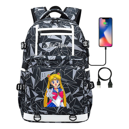 Anime Beauty Girl Warrior Usb Youth Student School Bag Men's And Women's Backpack Leisure Travel Backpack