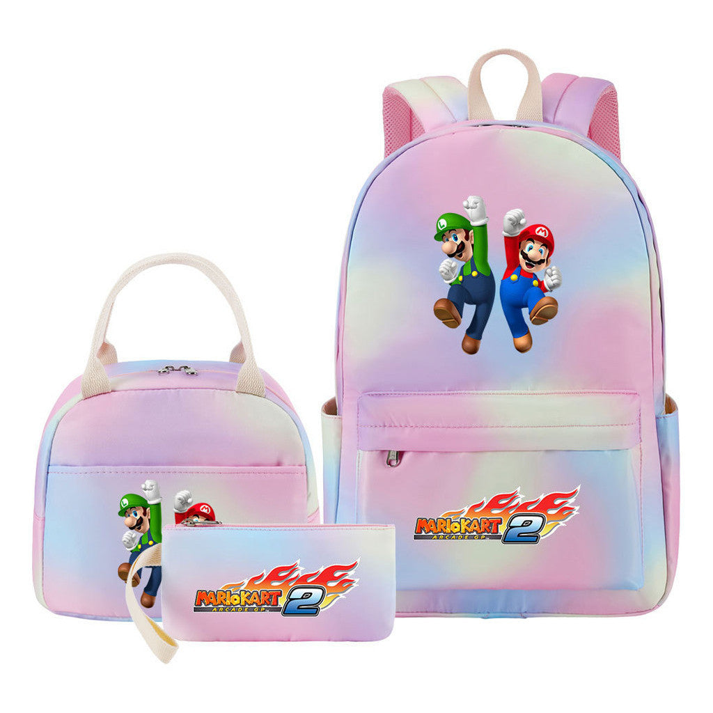 Super Mario Student Girls School Bag Lunch Bag Three Piece Backpack Set