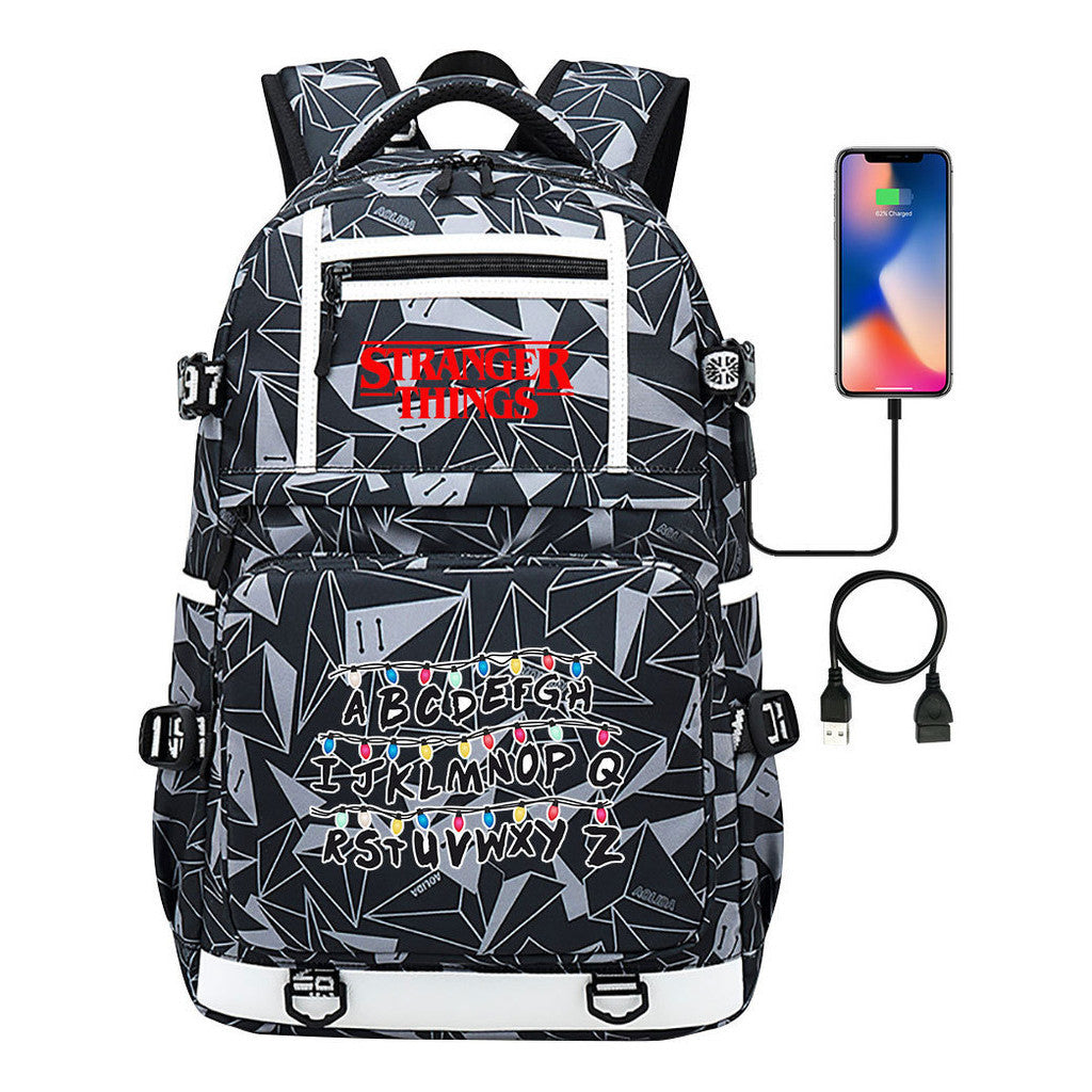 Strange Story Printed Usb Youth Student Backpack For Men And Women's Leisure Travel Backpack