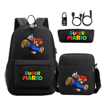 Super Mario Usb Password Lock Youth Student Backpack 3-piece Set For Men And Women Backpacks