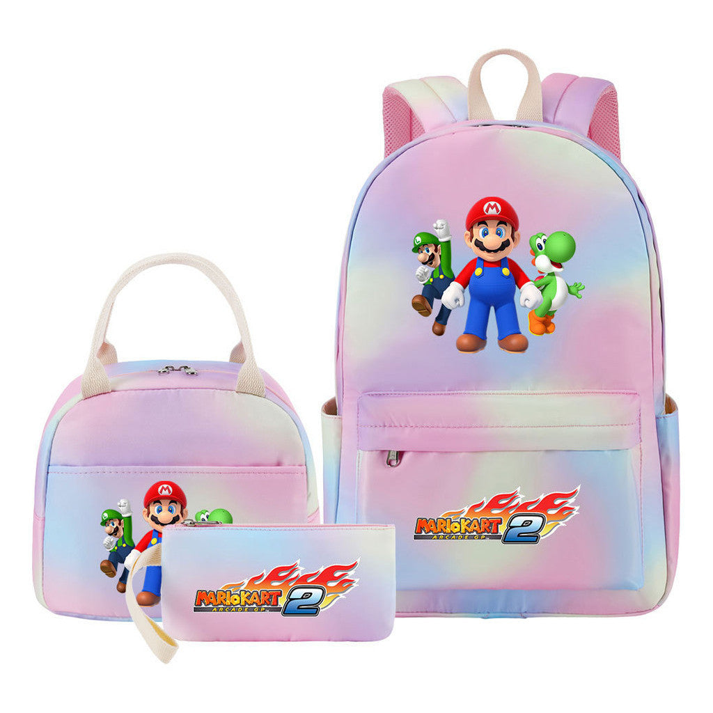 Super Mario Student Girls School Bag Lunch Bag Three Piece Backpack Set