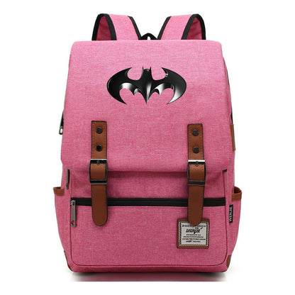 Superhero Batman Print Student Backpack Casual Belt Buckle Classic Backpack