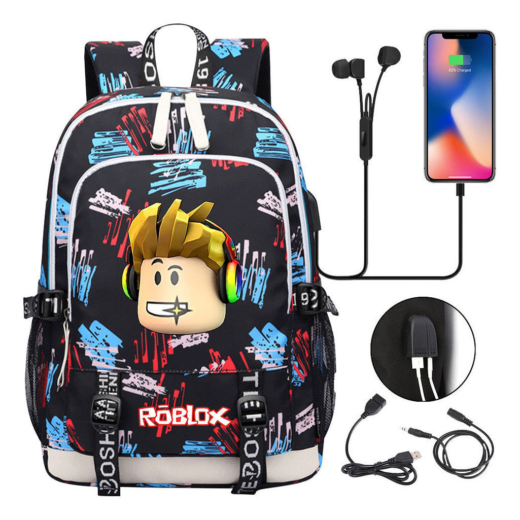Game Roblox Printed Student Backpack Usb Casual Backpack Boys And Girls