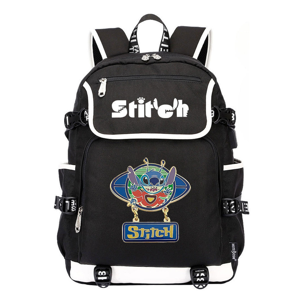 Anime Star Baby Stitch Printed Usb Student Backpack For Men And Women's Leisure Travel Backpack