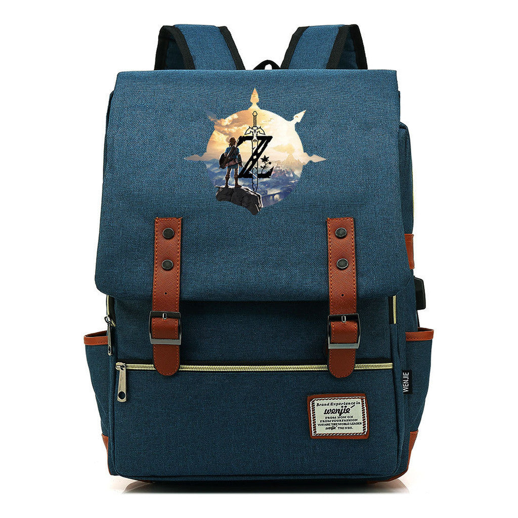 Game Tear Print Of The Kingdom Of Zelda Youth Primary And Secondary School Student Backpack Usb Men's And Women's Leisure Backpack