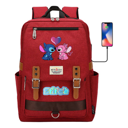 Anime Star Baby Stitch Printed Youth Student School Bag Casual Magnetic Buckle Backpack