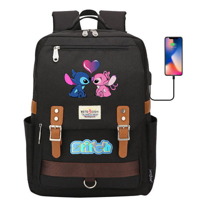 Anime Star Baby Stitch Printed Youth Student School Bag Casual Magnetic Buckle Backpack