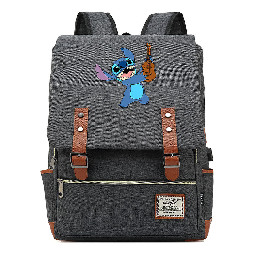 Anime Star Baby Stitch Printed Youth Student Backpack Usb Casual Backpack