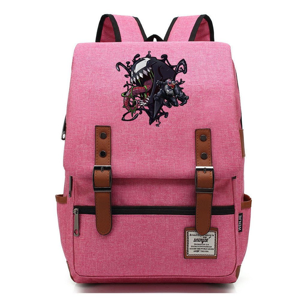Printed Student Backpack With Casual Belt Buckle, Classic Backpack