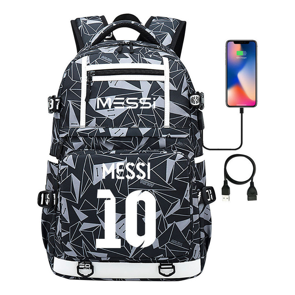 Sports Football Star Printed Usb Youth Student Backpack, Men's And Women's Backpack, Leisure Travel Bag