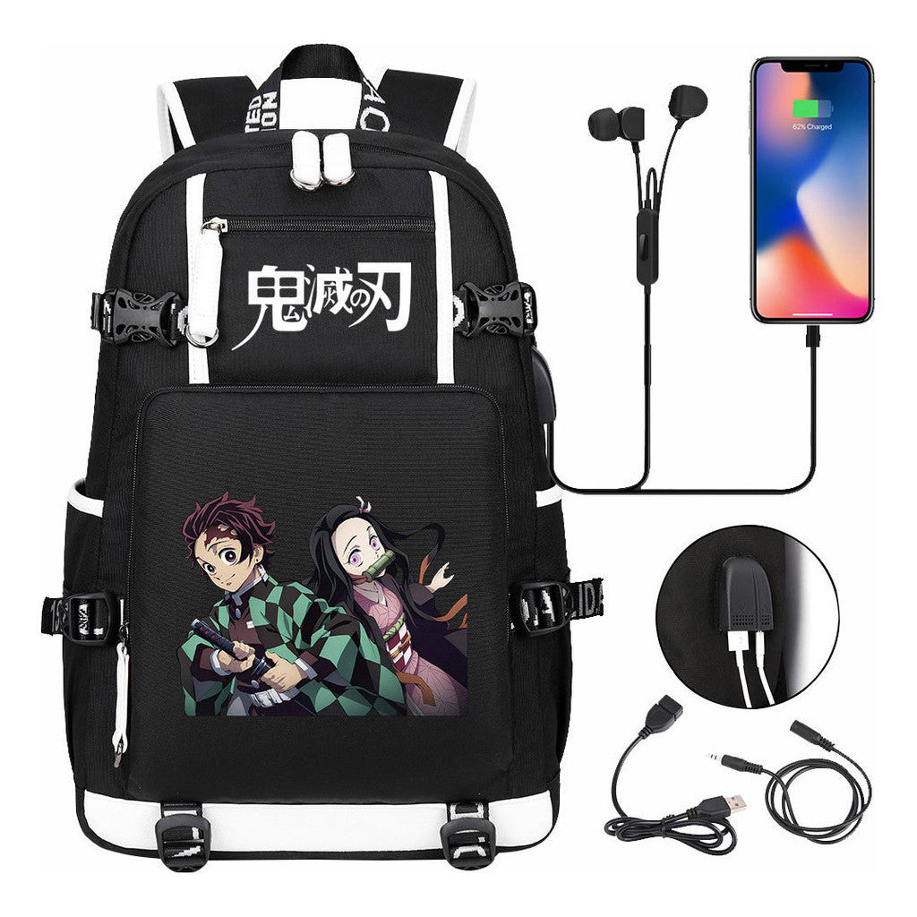 Cartoon Printed Usb Large Capacity Youth Student Backpack For Men And Women's Leisure Travel Backpack
