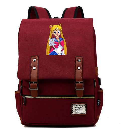 Anime Beauty Girl Warrior Youth Student School Bag Usb Men's And Women's Leisure Backpack