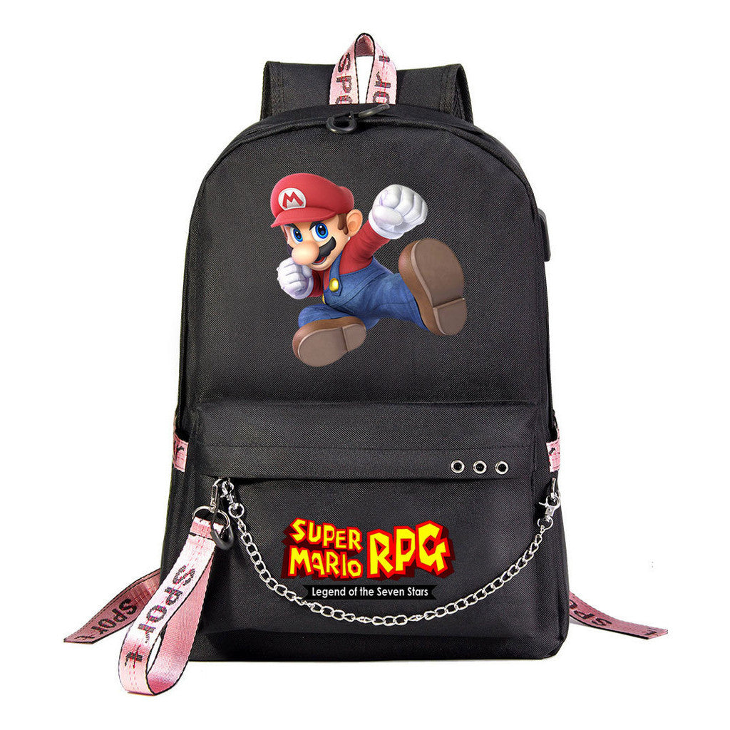 Mario Printed Usb Youth Student Backpack For Men And Women's Leisure Travel Backpack