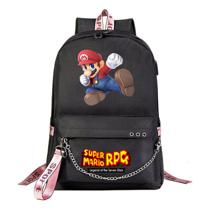 Mario Printed Usb Youth Student Backpack For Men And Women's Leisure Travel Backpack