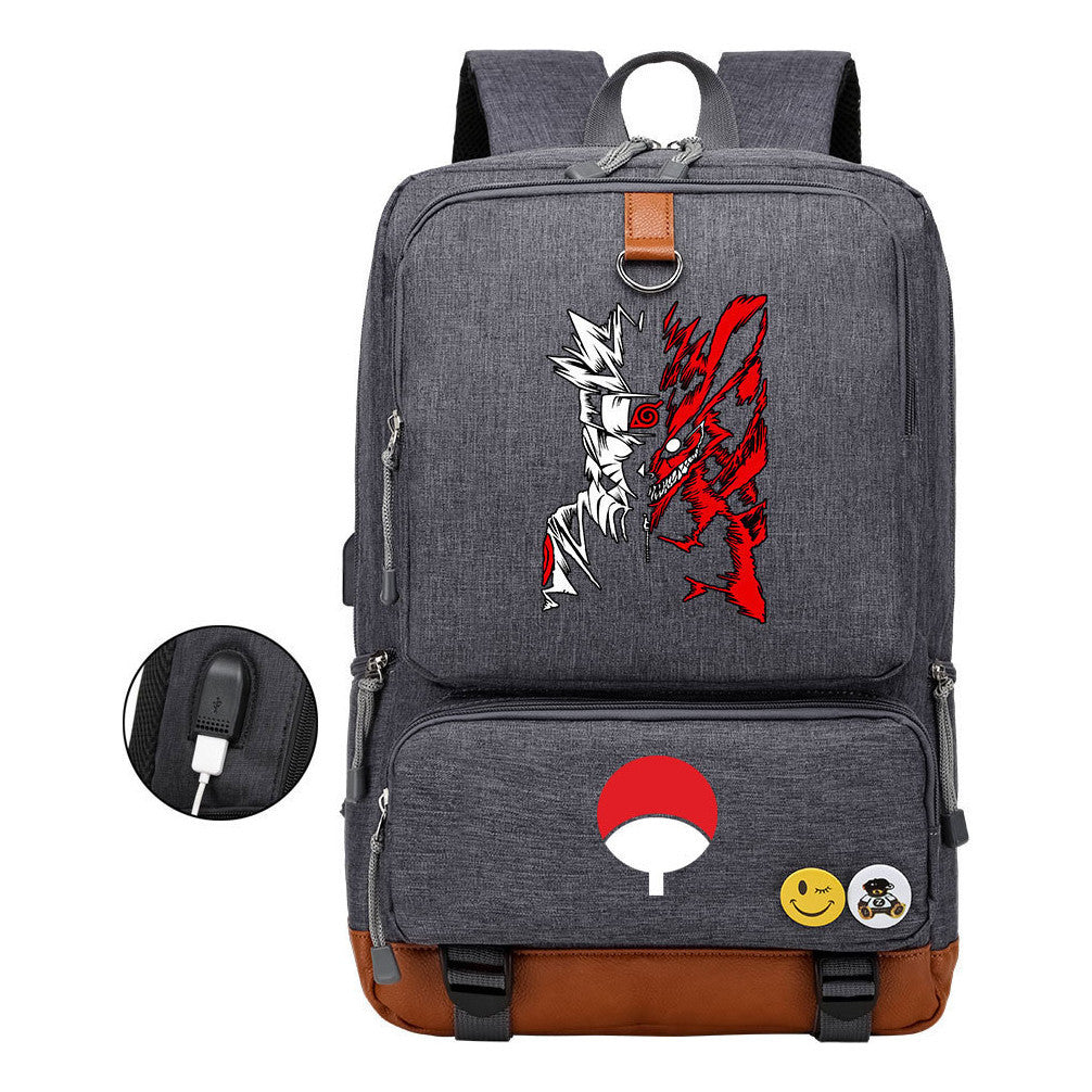 Naruto Print Usb Youth Student Backpack Leisure Travel Backpack