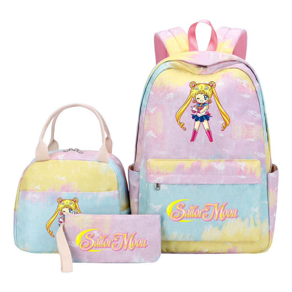 Anime Beauty Girl Warrior Youth Student Girl Schoolbag Lunch Bag Three Piece Set Backpack Set