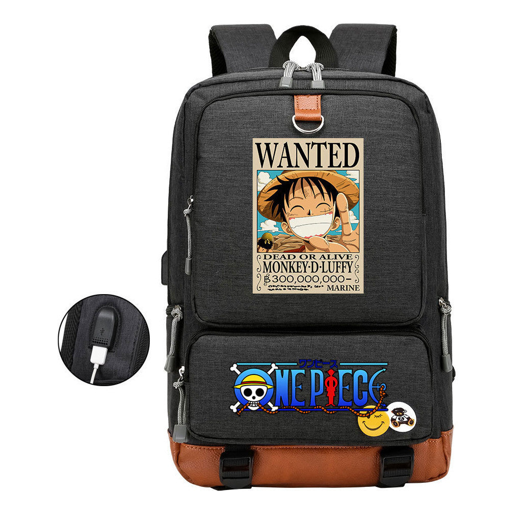 Cartoon Pirate King Printed Usb Student Backpack Leisure Travel Backpack