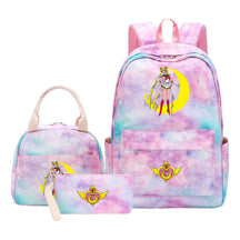 Anime Beauty Girl Warrior Student Girls School Bag Lunch Bag Three Piece Set Backpack Set