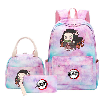 Cartoon Fashion Youth Student Girls School Bag Lunch Bag Three Piece Set Backpack