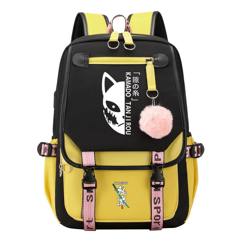 Cartoon Fashion Usb Youth Middle School Backpack For Boys And Girls Casual Woven Strap Flip Back Backpack