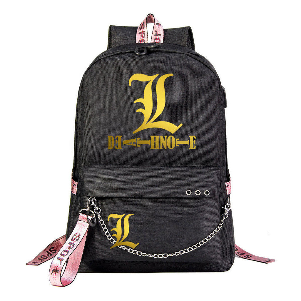 Golden Death Note Usb Youth Student Backpack For Boys And Girls Leisure Travel Backpack