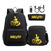 Golden Naruto Usb Password Lock Teenage Student School Bag Three Piece Backpack Set