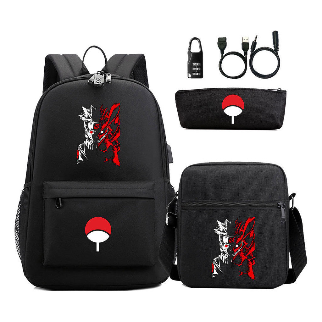 Naruto Usb Password Lock Youth Student Backpack Three Piece Set Backpack Set