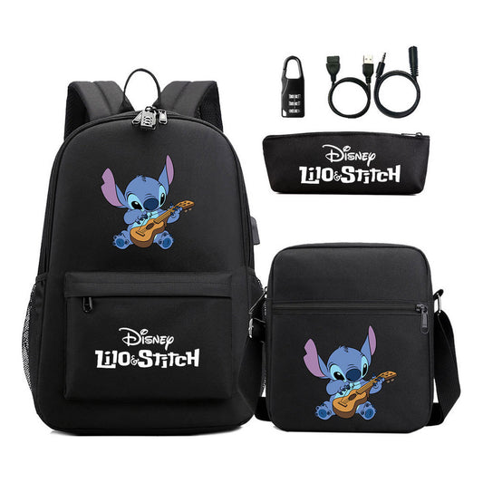 Interstellar Baby Stitch Usb Password Lock Youth Backpack 3-piece Set For Men And Women Backpacks