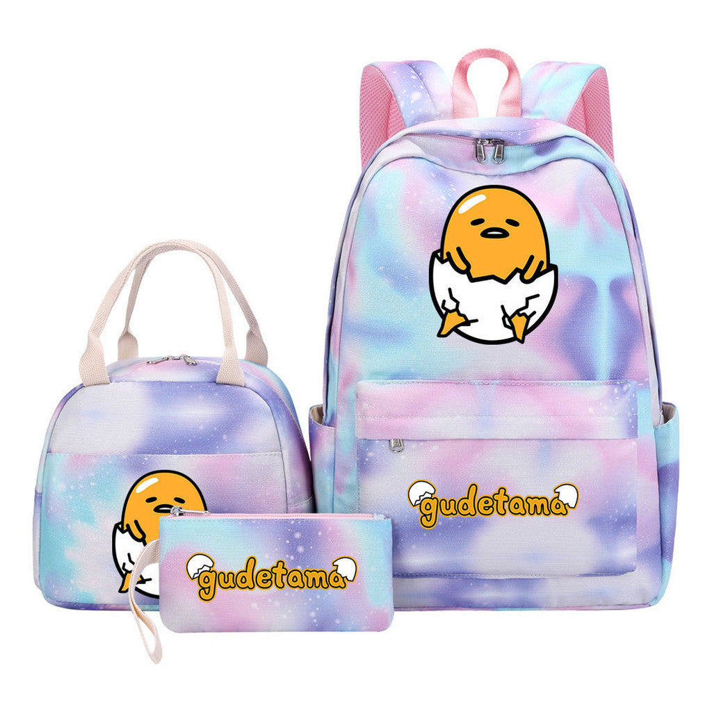 Egg Green Manga Student Girls School Bag Lunch Bag Three Piece Set Backpack Set