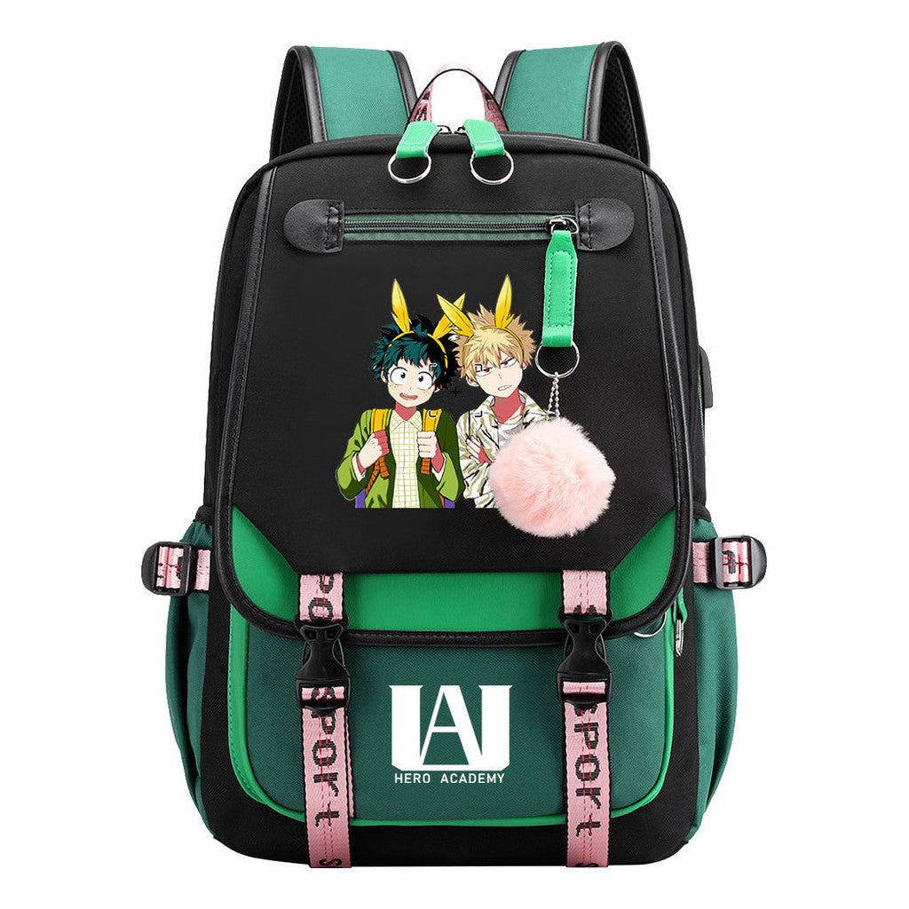 Comics My Heroes Academy Usb Student Backpack Casual Ribbon Flip Backpack