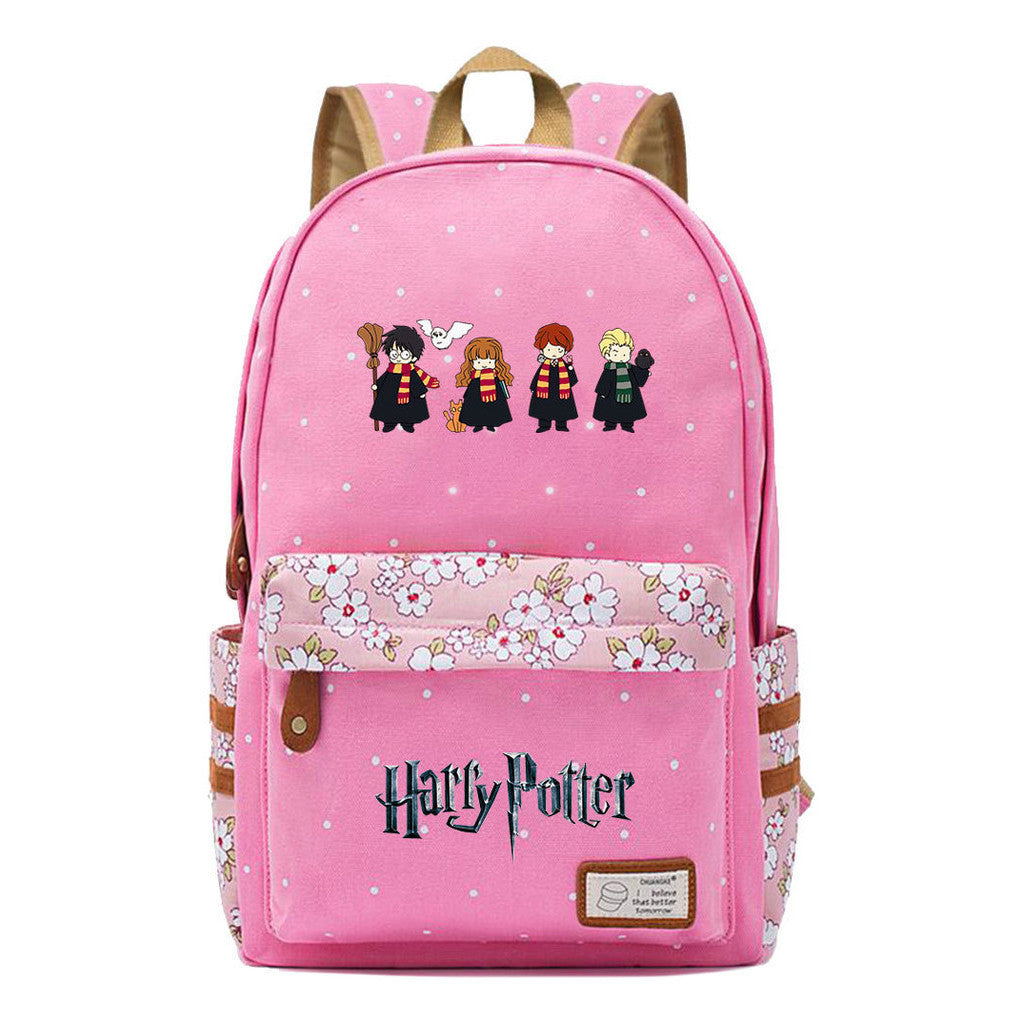 School Of Witchcraft And Wizardry Student Backpack With Floral Canvas Backpack