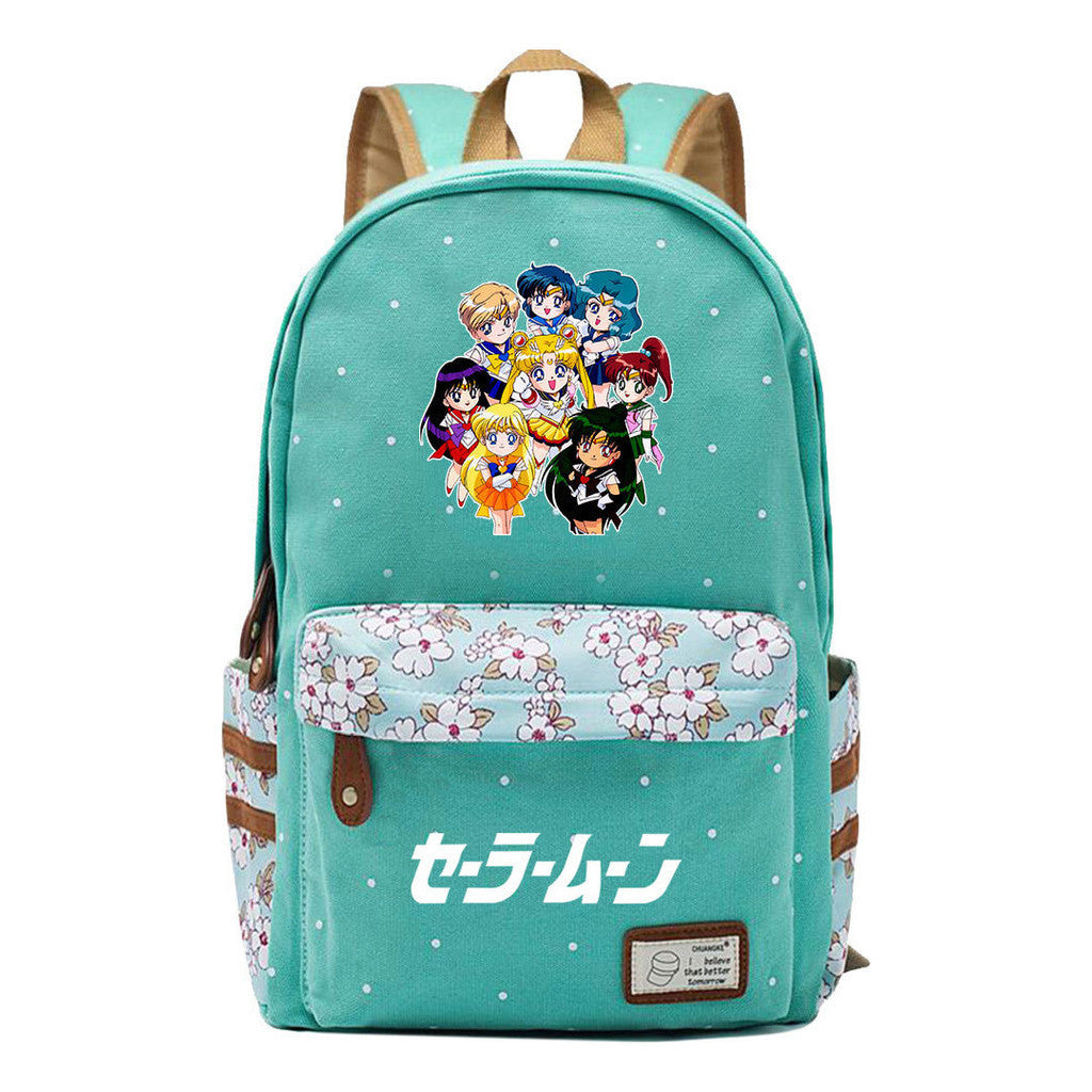 Anime Beauty Girl Warrior Student School Bag Fragmented Flower Boy's And Girl's Leisure Backpack