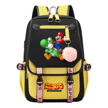 Super Mario Printed Usb Youth Student Backpack For Men And Women With Casual Woven Strap Flap Backpack