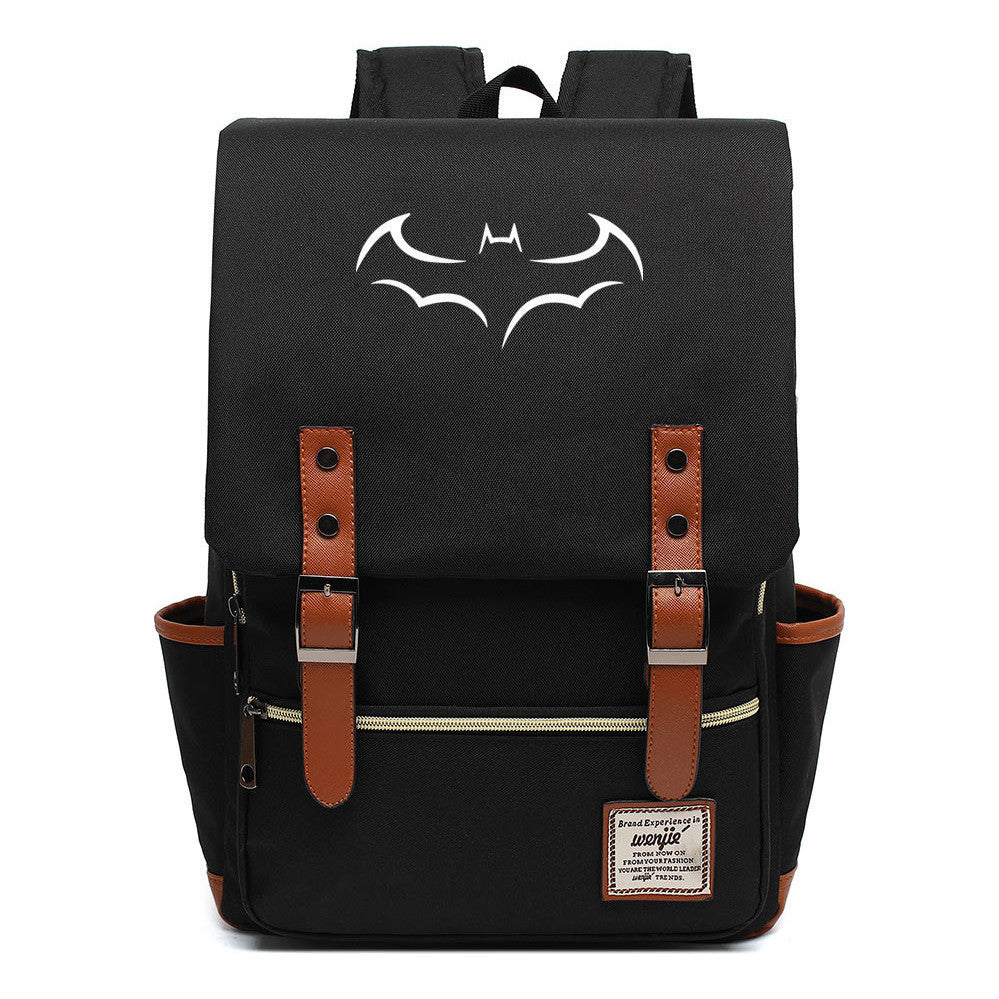 Superhero Batman Print Youth Student Backpack Casual Belt Buckle Classic Backpack