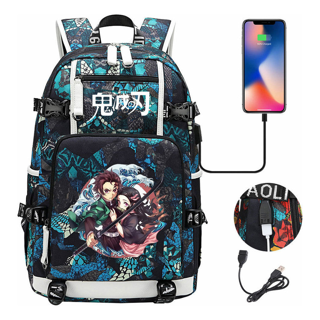Cartoon Printed Usb Large Capacity Backpack For Men And Women's Leisure Travel Backpack