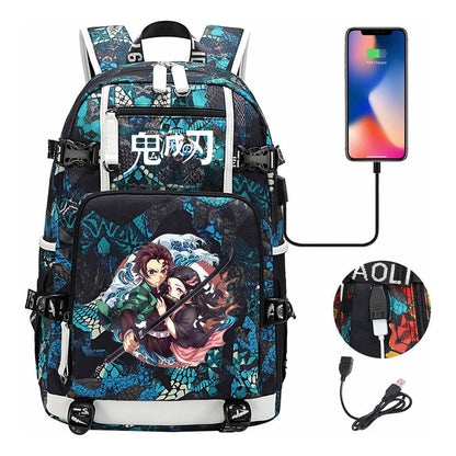 Cartoon Printed Usb Large Capacity Backpack For Men And Women's Leisure Travel Backpack
