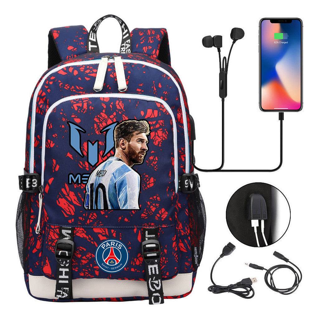 Sports Football Star Usb Youth Student Backpack For Men And Women's Leisure Sports Backpack