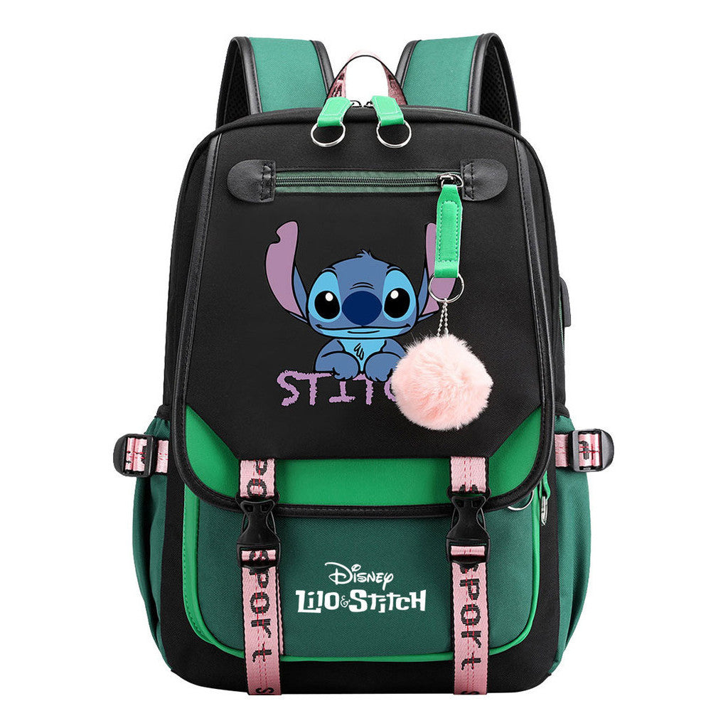 Interstellar Baby Stitch Usb Backpack For Boys And Girls, Casual Woven Strap Flip Back Backpack