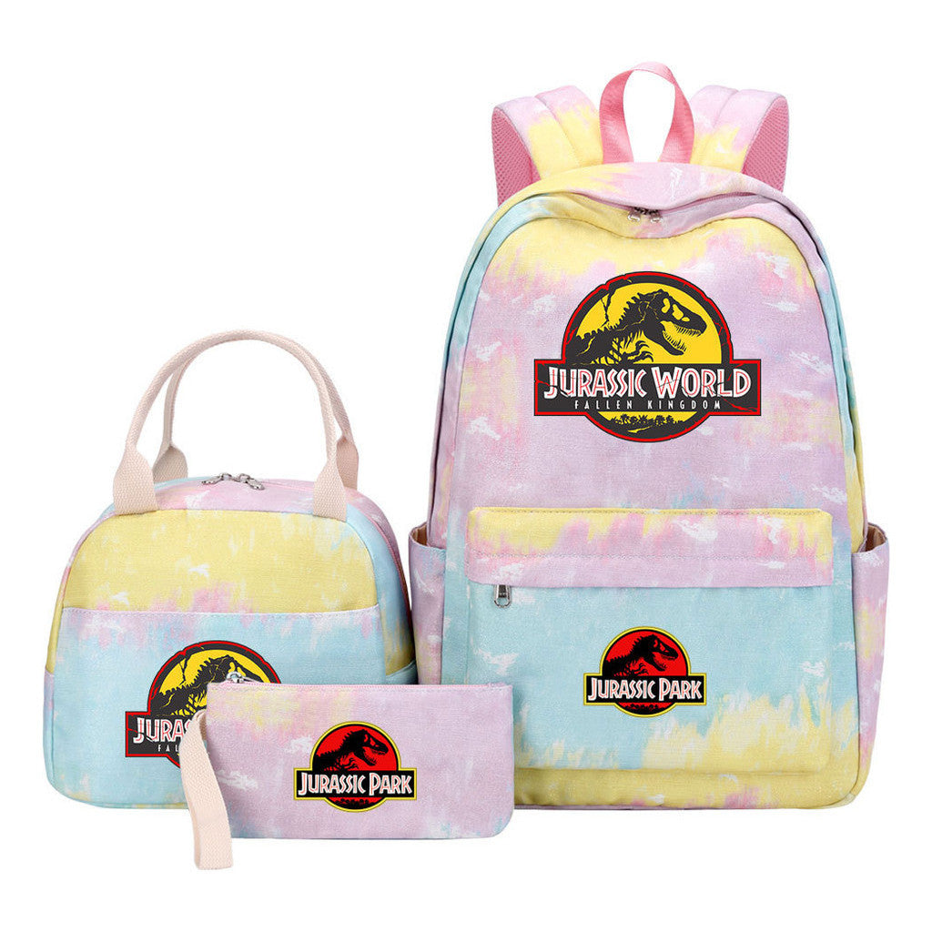 Jurassic Park Dinosaur Student Girls School Bag Lunch Bag Three Piece Set Backpack Set