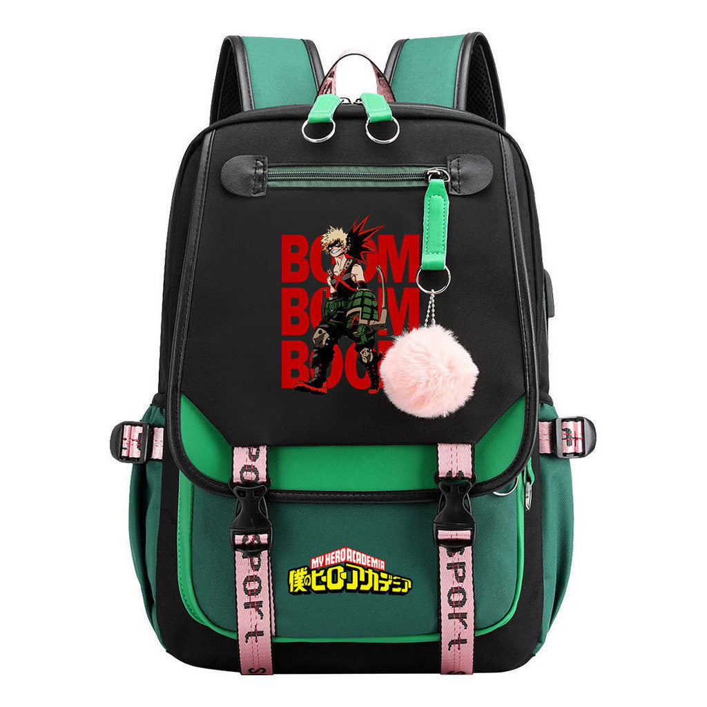 My Heroes Academy Usb Student Backpack For Boys And Girls, Casual Weaving Ribbon Flip Back Backpack