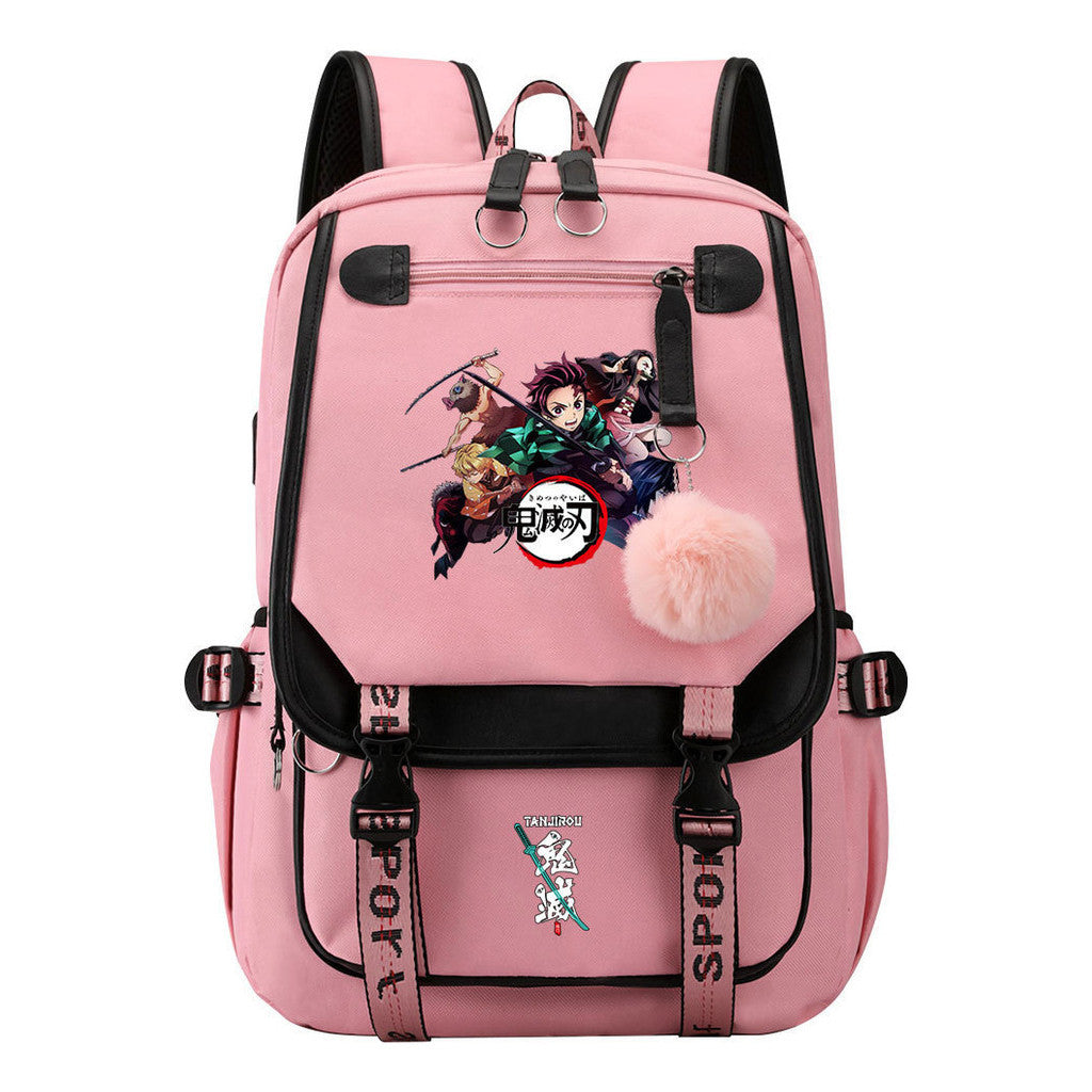 Cartoon Fashion Usb Youth Student School Bag Casual Ribbon Flip Backpack