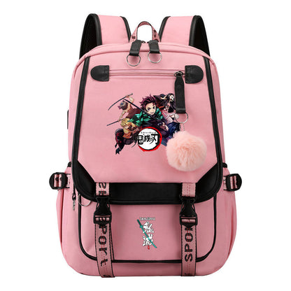 Cartoon Fashion Usb Youth Student School Bag Casual Ribbon Flip Backpack